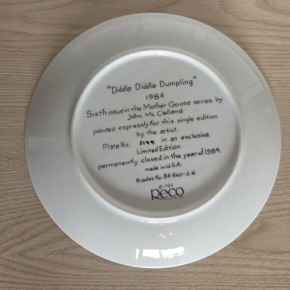Vintage RECO 1984 Diddle Diddle Dumpling Limited Edition Collector Plate #8199 - Picture 4 of 5